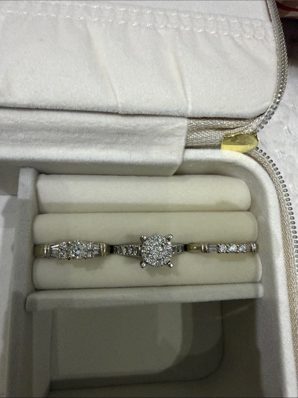 Halo Diamond Engagement Ring and Diamond Band Set in White and Gold